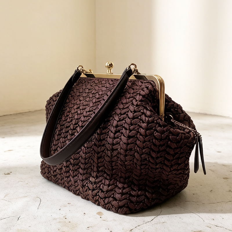 Luxury Bags Vendor - Hand-Woven Kisslock Frame Shoulder Raffia Beach