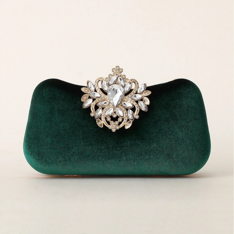 Luxury Bags Green - Dark Green Velvet Clutch Bag Luxury