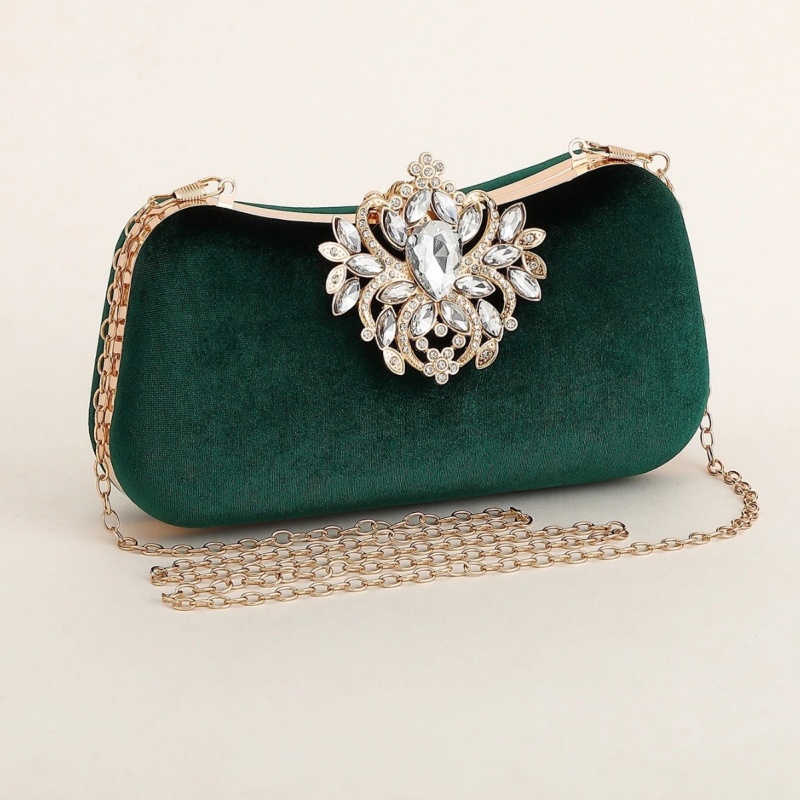 Dark Green Velvet Clutch Bag L - Luxury Bags Green review and price
