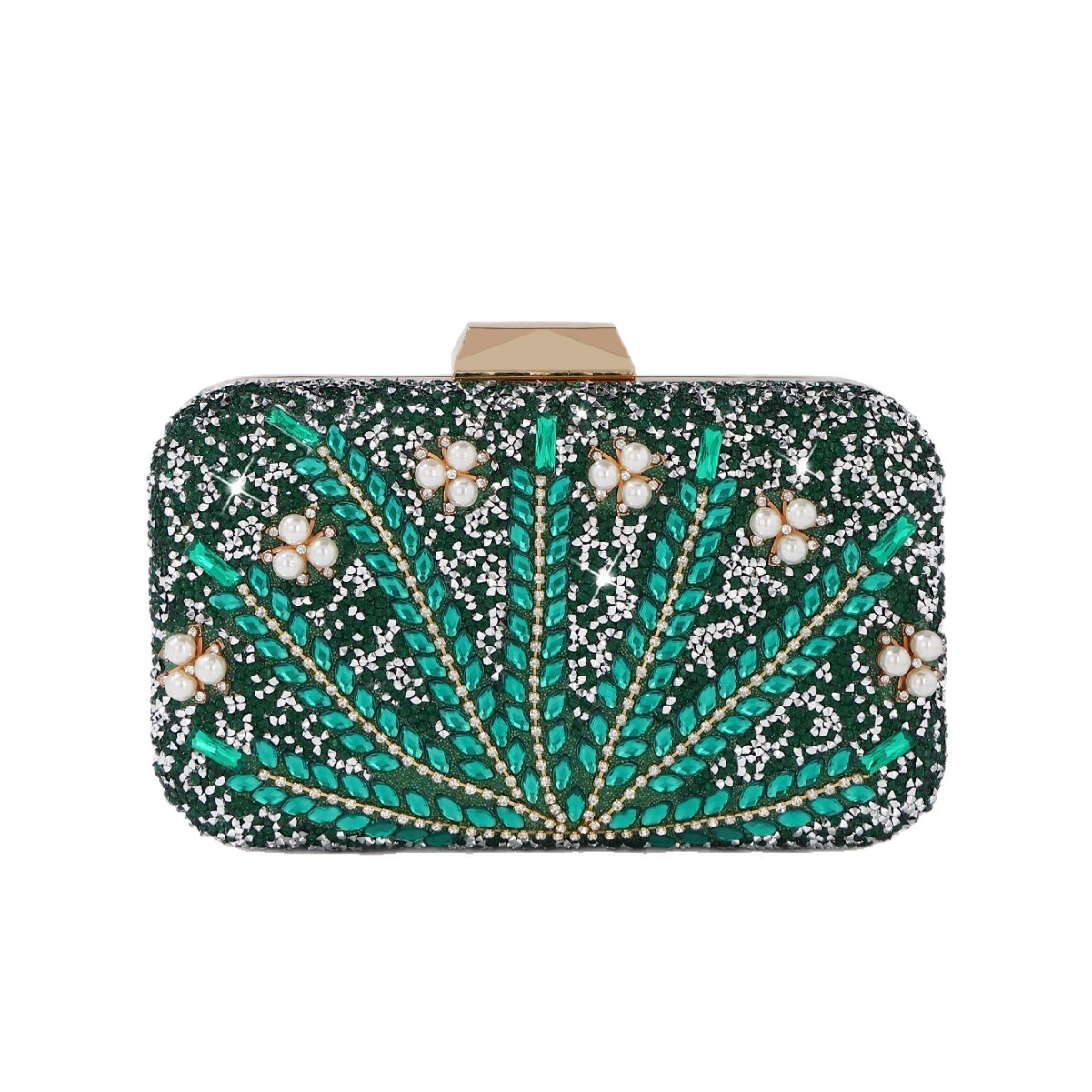 Luxury Rhinestone & Pearl Embe - Luxury Bags Green review and price