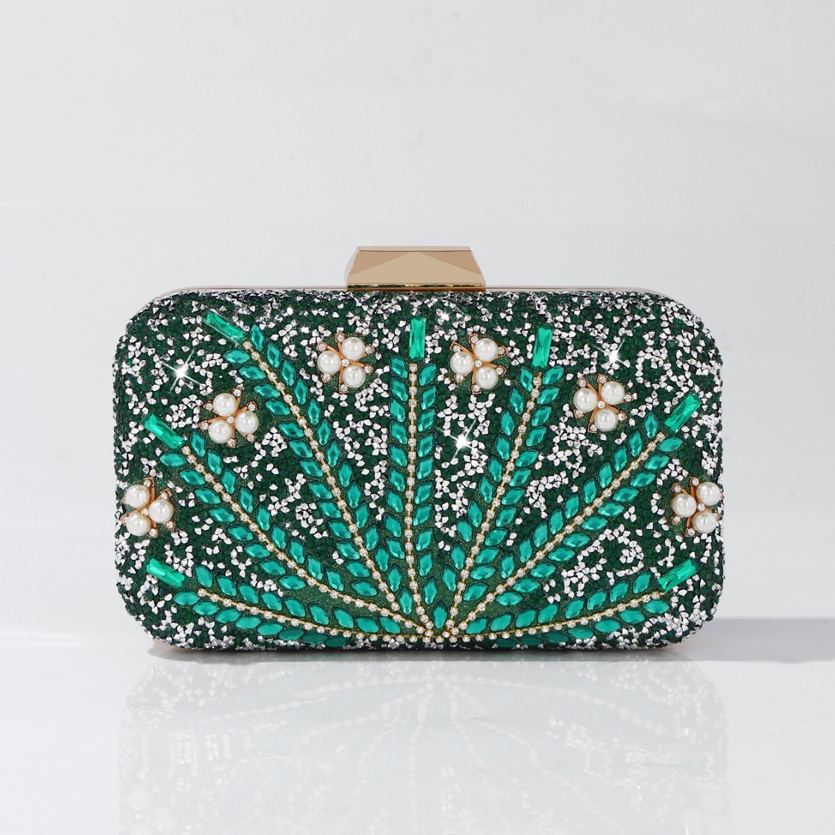 Luxury Rhinestone & Pearl Embe - Luxury Bags Green review and price
